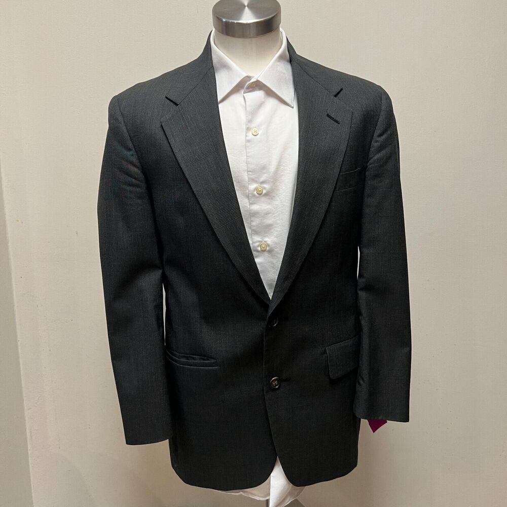 VTG Hunter Haig Mens 100% Wool Blazer Sport Coat Gray Size 40R Plaid Windowpane
